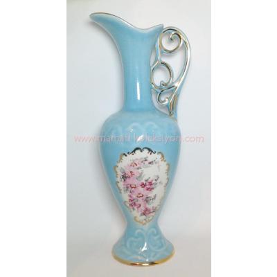 Yarımca Porselen - Sümerbank - Turkuaz el dekoru vazo