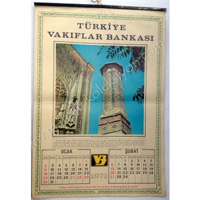 Türkiye Vakıflar Bankası 1972 yılı  takvim Banka - Sigorta efemeraları
