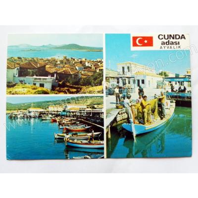 Ege adalarımızdan Cunda'dan üç ayrı görünüm - Parçalı kartpostal Ayvalık, Cunda Hitit color kartpostalları